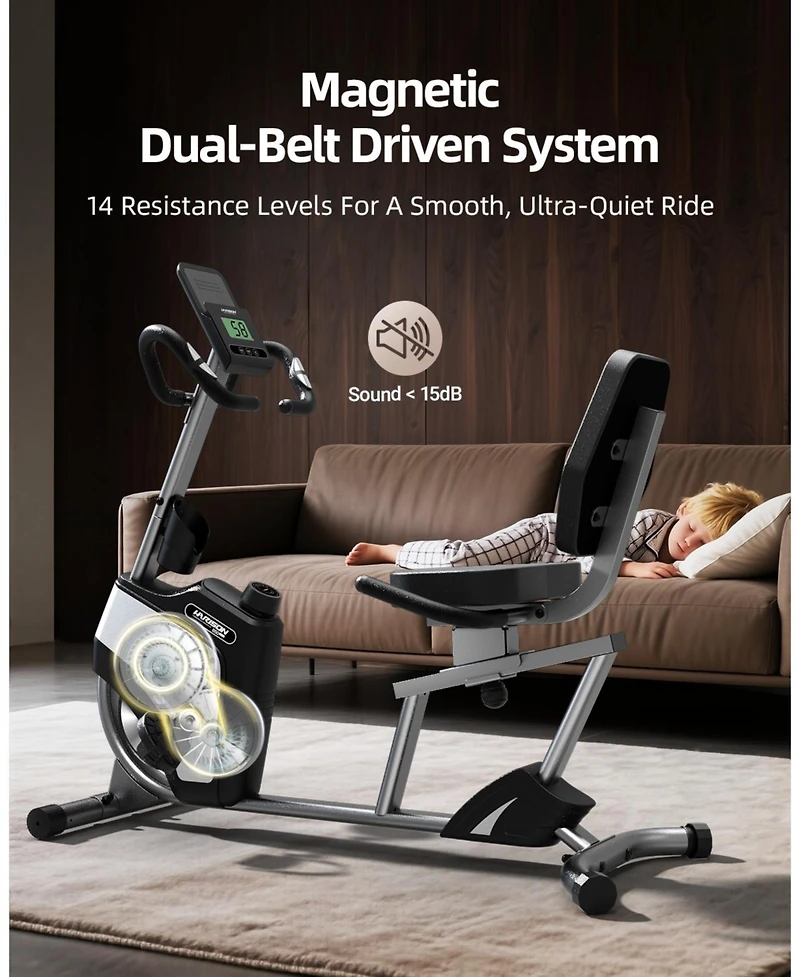 Harison Recumbent Exercise Bike, 350 lbs Capacity, Magnetic with Lcd Monitor (Hrm-B50A)