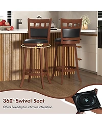 Slickblue Counter Height Wooden Swivel Bar Stools Set of 2, Faux Leather Upholstered Chairs