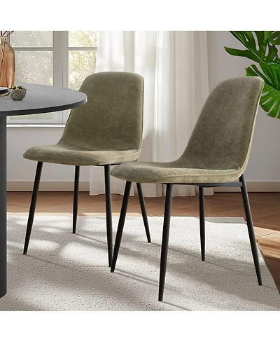 Maison Boucle 19.5" Seat Height Chenille Dining Side Chairs Set of 2, Metal Legs