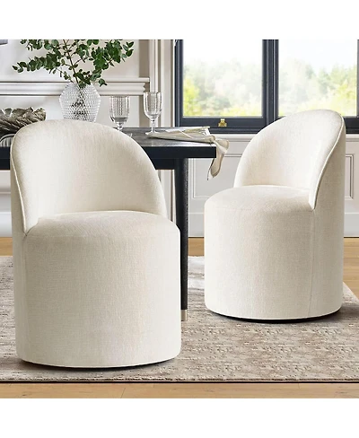 Maison Boucle Set of 2 Rolling Chenille Barrel Dining Chairs with Casters
