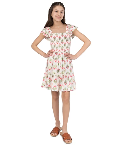 Rare Editions Girls' 7-16 Block Print Smoked Dress