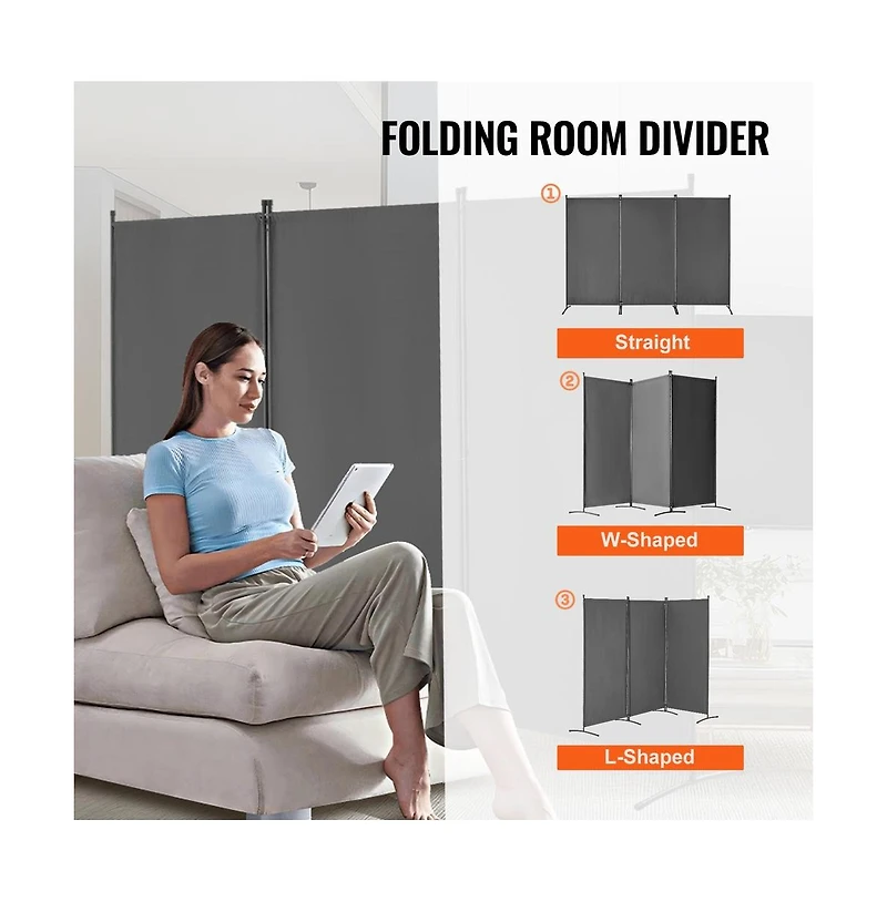 Sugift 3-Panel Fabric Folding Privacy Screen with Steel Frame, 72.4 in Tall Portable Room Partition