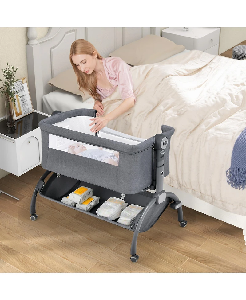 Gouun Baby Convertible 3-in-1 Bassinet with Rocking Base and Double-Lock Wheels