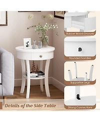 Sugift 2-Tier Wood Round End Table with Open Drawer