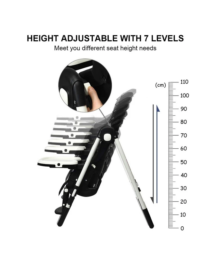 Gouun Foldable Highchair with Adjustable Backrest Recline and Removable Tray