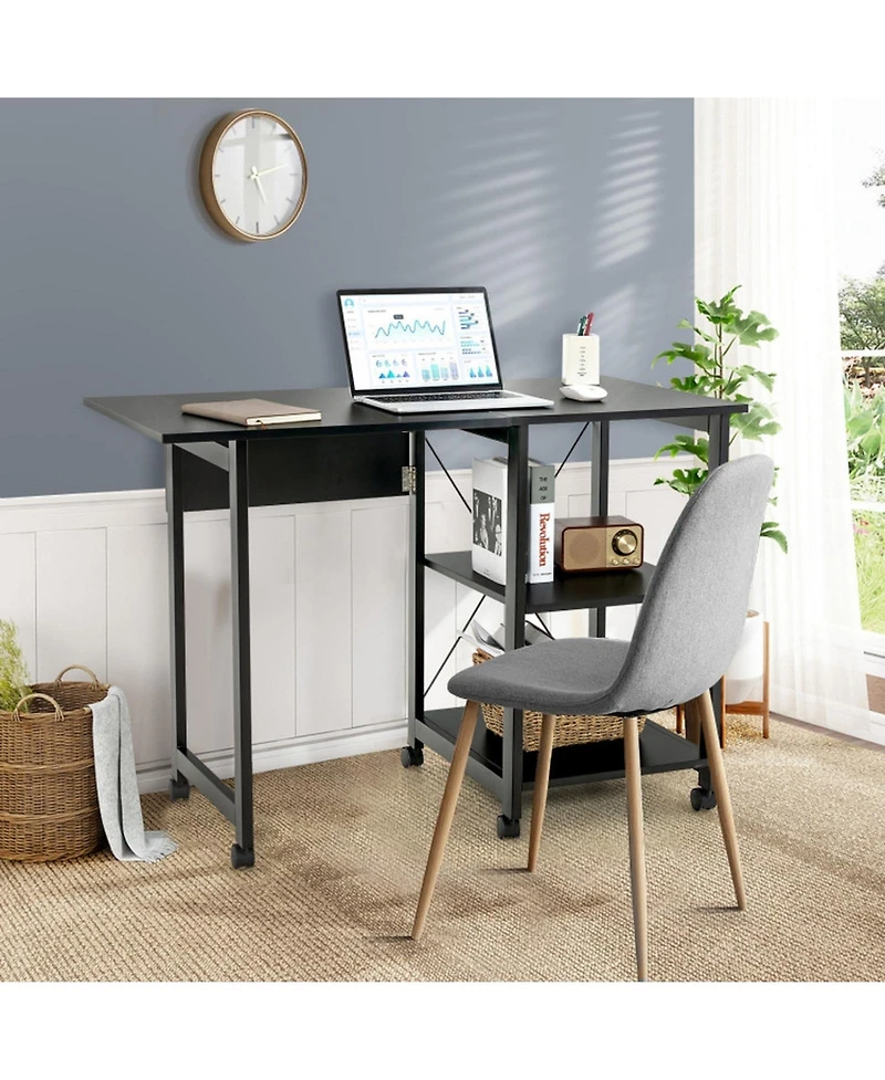Gouun Wood Folding Home Office Desk with Storage Drawers