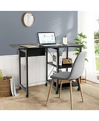 Gouun Wood Folding Home Office Desk with Storage Drawers