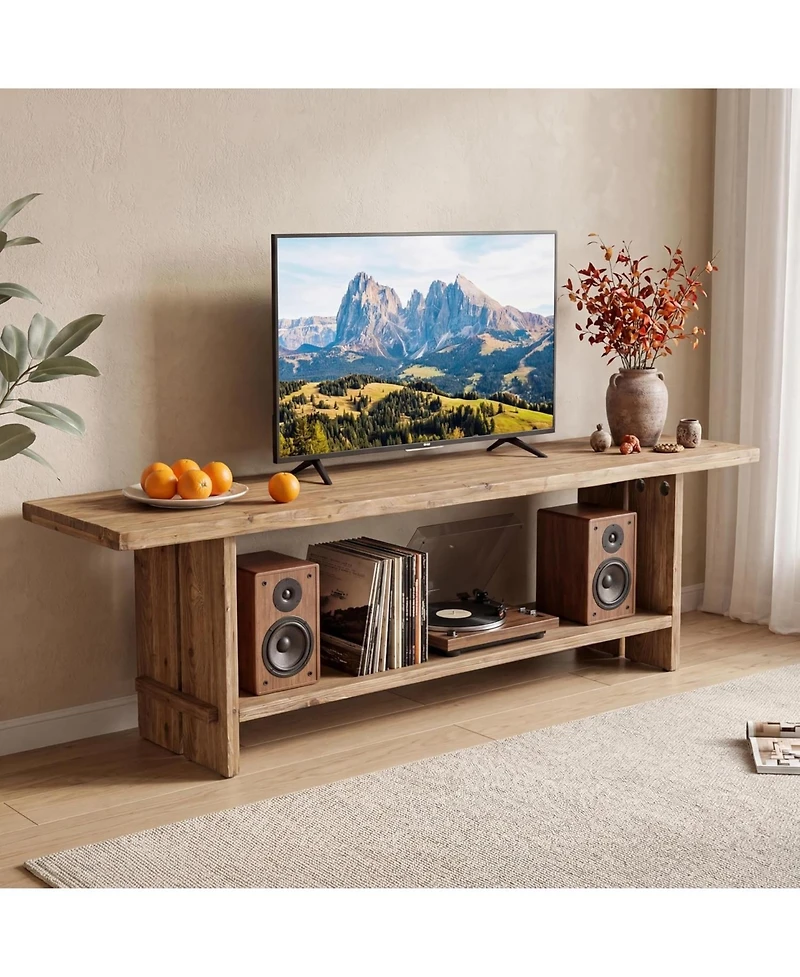 Tribesigns Solid Wood Tv Stand for 55/75/85-Inch Tv, Farmhouse Entertainment Center with Storage Shelf, Media Console Wooden Entertainment Stand