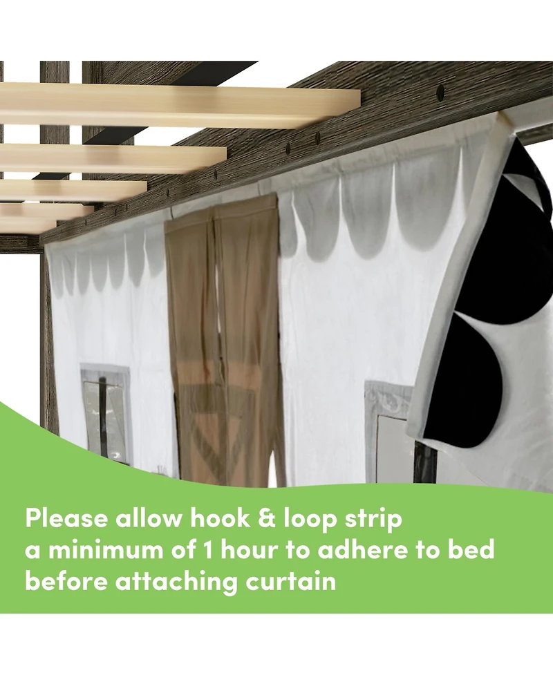 Max & Lily Low Twin over Bunk With Stairs, Easy Slide and Black White Farmhouse Curtain