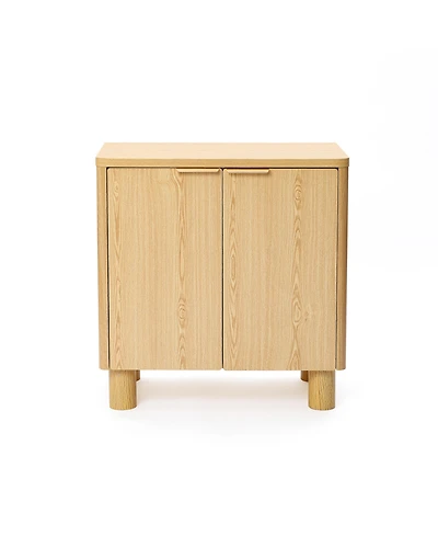 LuxenHome Natural Wood Finish 2-Door Storage Cabinet, Manufactured Wood Organizer for Home and Office