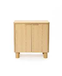 LuxenHome Natural Wood Finish 2-Door Storage Cabinet, Manufactured Wood Organizer for Home and Office