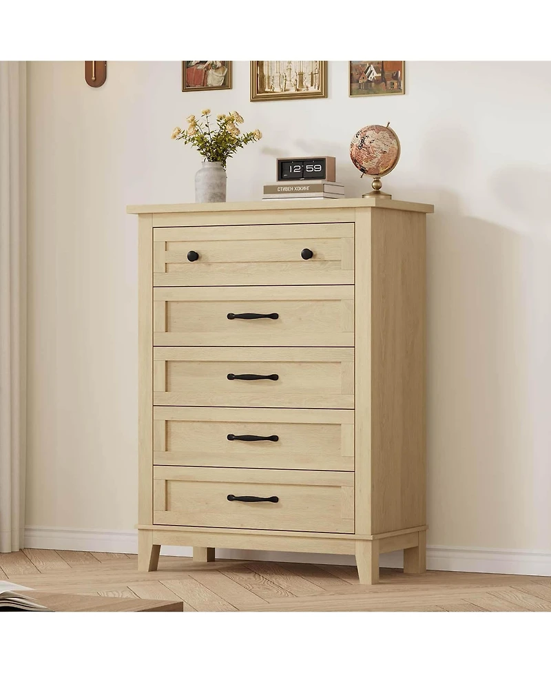 gaomon 5 Drawer Vertical Dresser, 41.3" Tall Modern Wooden Storage Chest for Bedroom Living Room
