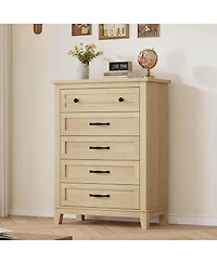 gaomon 5 Drawer Vertical Dresser, 41.3" Tall Modern Wooden Storage Chest for Bedroom Living Room