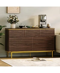 gaomon Fluted 7 Drawer Dresser with Gold Handles Curved Profile Design, 54" Wide Modern Wood Storage Cabinet and Tv Stand