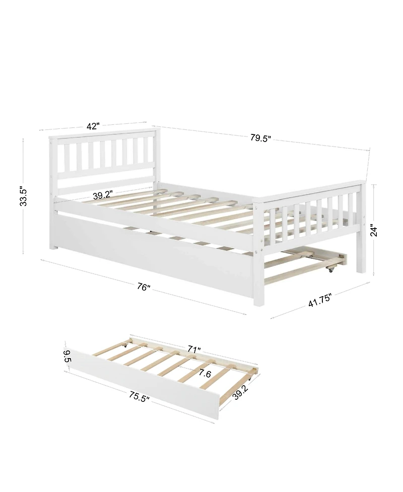 Sailvan Twin Bed with Trundle, Solid Wood Platform Frame Headboard, No Box Spring Needed