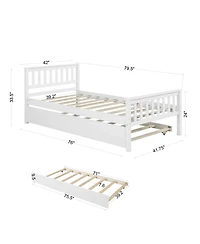 Sailvan Twin Bed with Trundle, Solid Wood Platform Frame Headboard, No Box Spring Needed