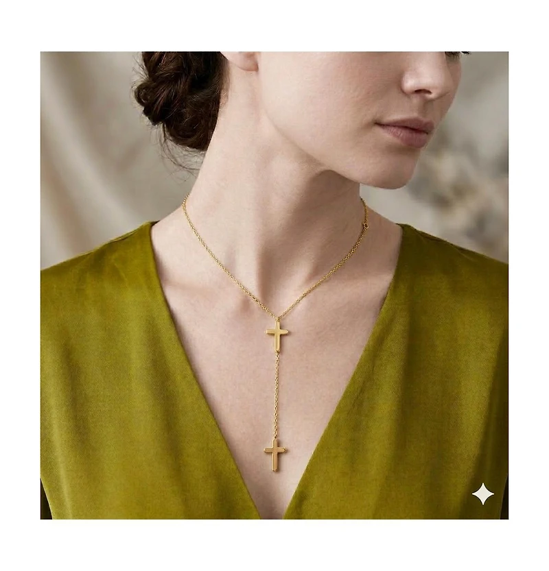 Simona Polished Double Cross Lariat Necklace