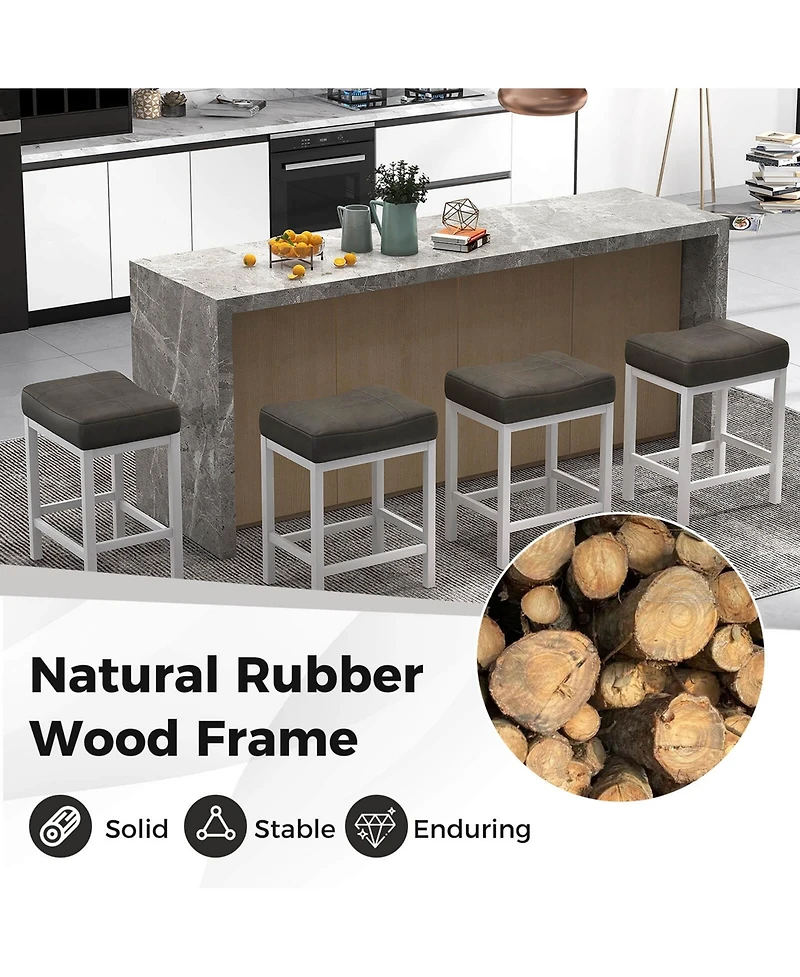 Costway 24.5" Bar Stool Set of 4 with Solid Rubber Wood Frame Humanized Footrest Kitchen