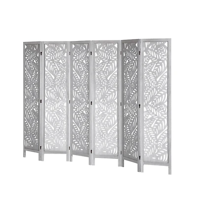 Sugift 6-Panel Carved Wood Folding Room Divider, 66.9 in Tall Indoor Privacy Screen