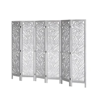 Sugift 6-Panel Carved Wood Folding Room Divider, 66.9 in Tall Indoor Privacy Screen
