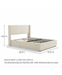 Homfan Lift Up Storage Bed, Modern Corduroy Upholstered Platform Bed Frame with Wingback Headboard, Gas Lift Hydraulic Storage