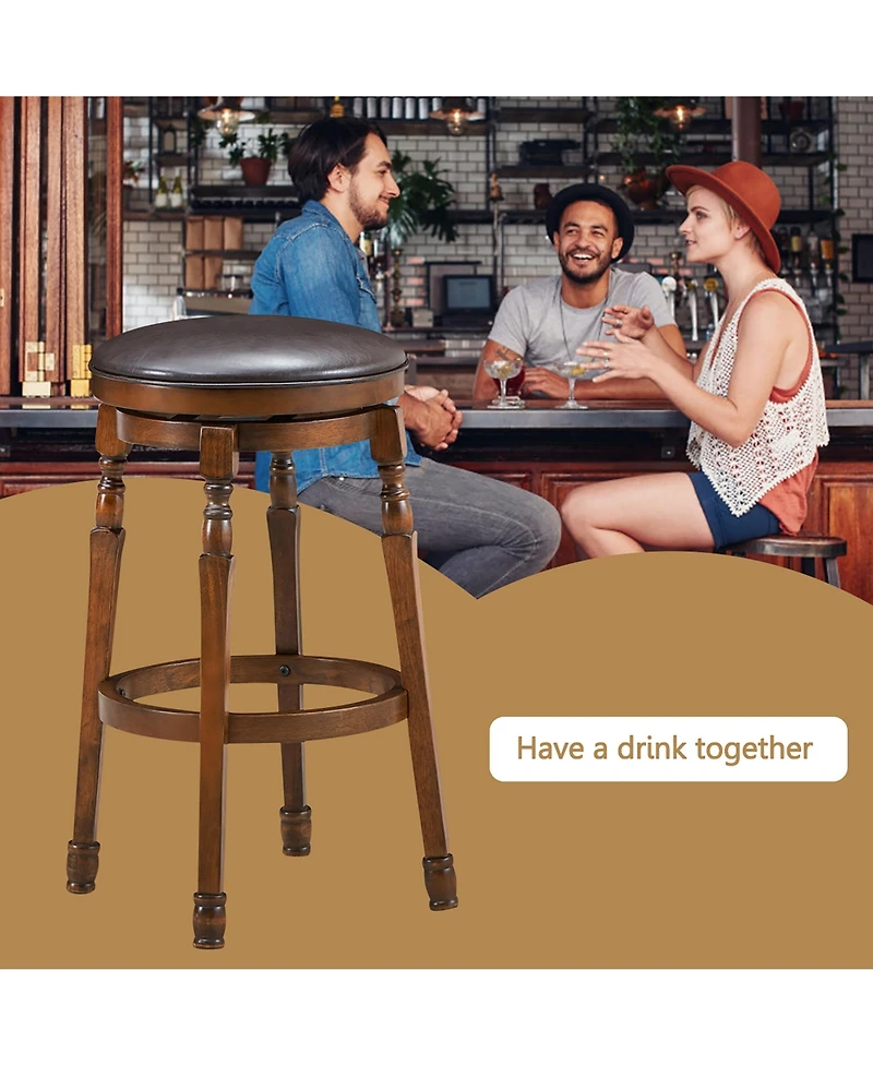 Costway Set of 4 Swivel Bar Stool Leather Padded Dining Kitchen Pub Chair Backless