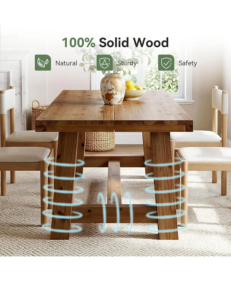 Tribesigns 63-Inch Solid Wood Dining Table, Farmhouse Kitchen Table for 4-6 People, Thick Top and Trestle Base