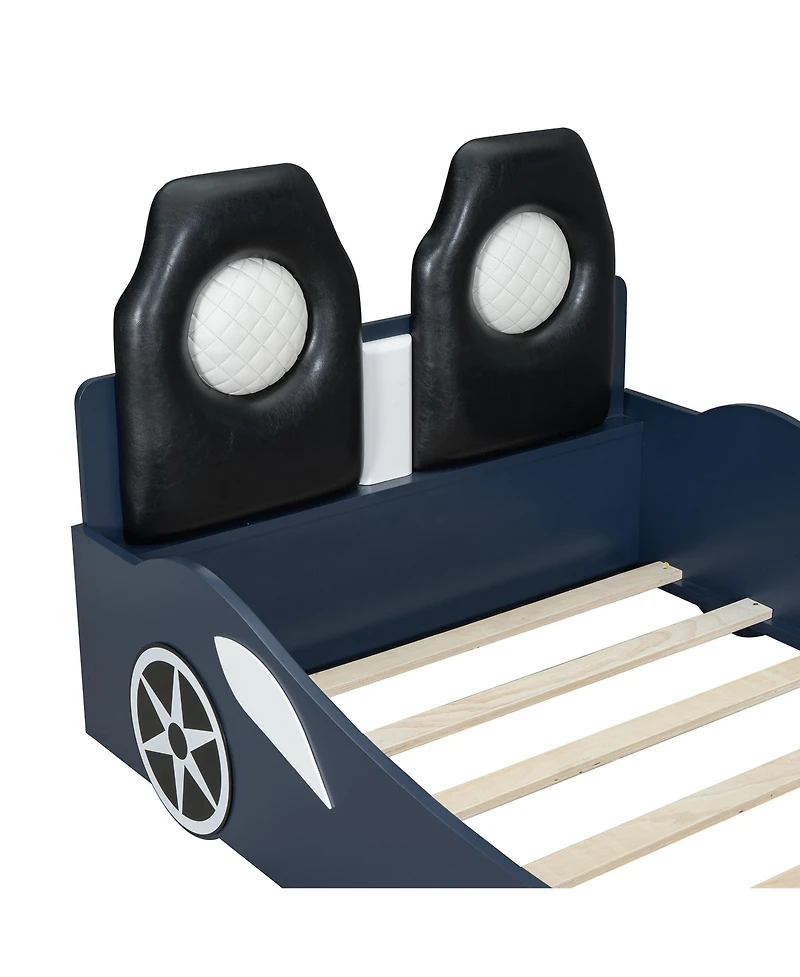 Sailvan Twin Race Car Bed Frame with Under-Bed Led Lighting and Upholstered Backrest