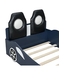Sailvan Twin Race Car Bed Frame with Under-Bed Led Lighting and Upholstered Backrest