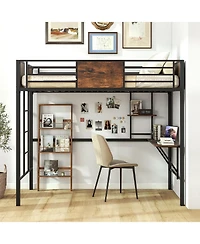 Slickblue Twin Loft Bed Frame with Ladder and Full Safety Guardrails