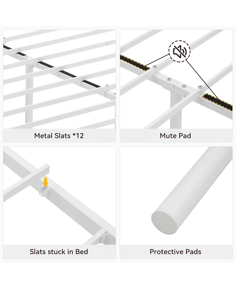Homfan Modern Metal Bed Frame with Headboard and Footboard - Sturdy Platform Foundation, Underbed Storage, Safe Rounded Corners, Easy Assembly