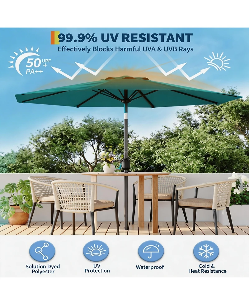 homfan 9ft Outdoor Patio Umbrella, Waterproof and Uv Protected, 8 Durable Ribs, Crank Push Button Tilt, Easy Setup, for Garden, Deck Pool