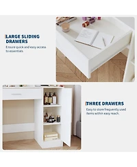 gaomon Vanity with Mirror, Three-Level Adjustable Lighting, Drawer Cabinet, Power Outlet and Stool Compact Design Ideal for Bedrooms Apartments
