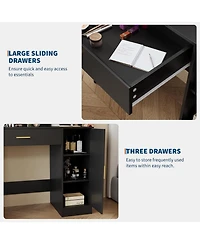 gaomon Vanity with Mirror, Three-Level Adjustable Lighting, Drawer Cabinet, Power Outlet and Stool Compact Design Ideal for Bedrooms Apartments