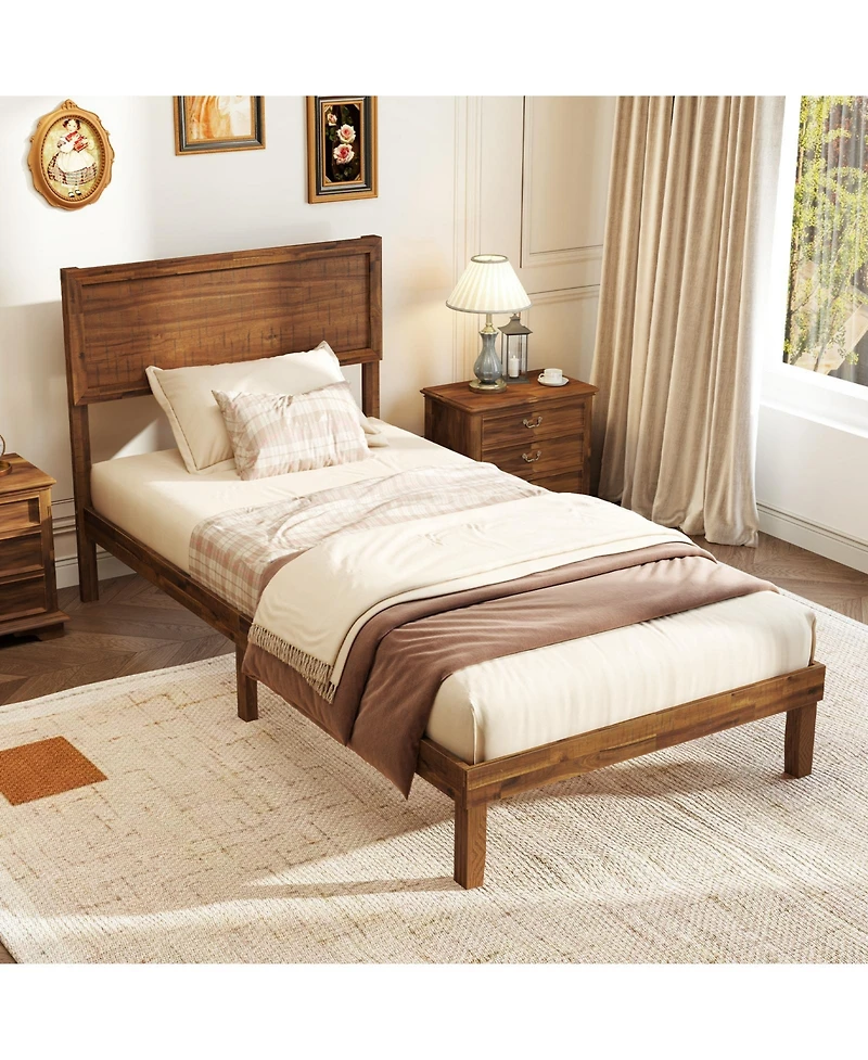 Slickblue Bed Frame with Headboard Sturdy Wooden Slats for Enhanced Mattress Support