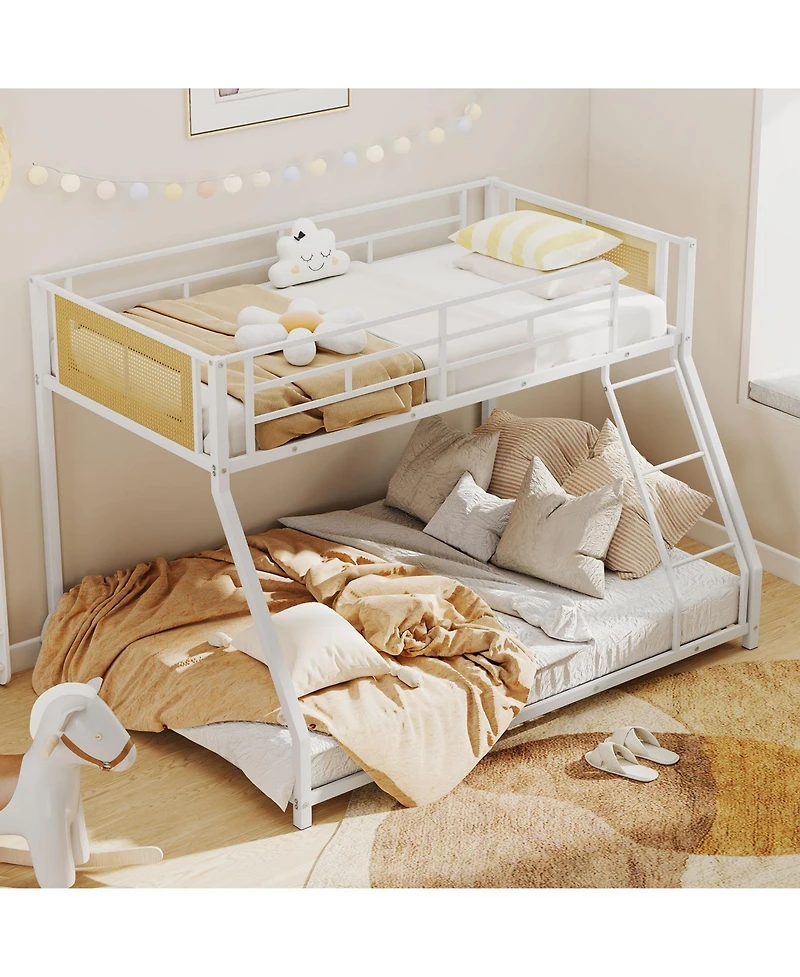 Slickblue Metal Bunk Bed Twin Over Full with Safety Guardrails and Space Saving Ladder Design