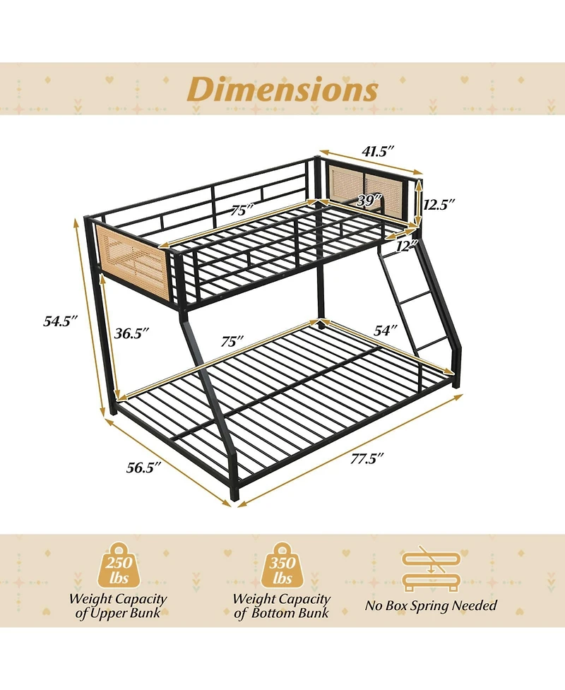Slickblue Metal Bunk Bed Twin Over Full with Safety Guardrails and Space Saving Ladder Design