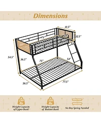 Slickblue Metal Bunk Bed Twin Over Full with Safety Guardrails and Space Saving Ladder Design