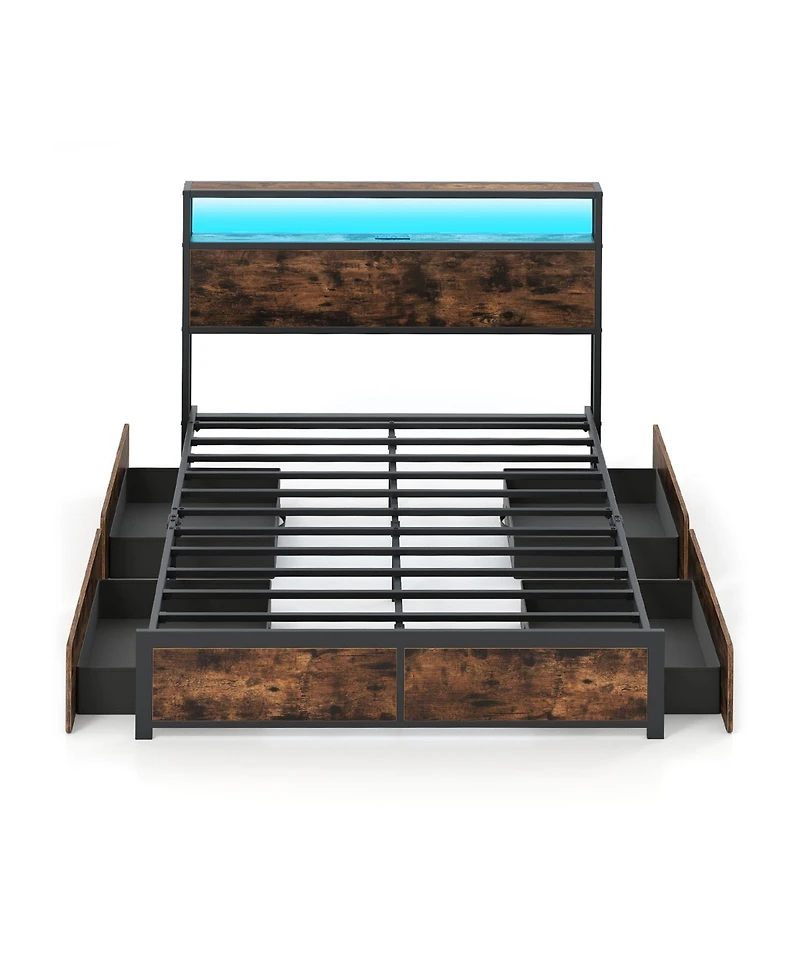 Slickblue Led Platform Bed Frame with 4 Drawers and Charging Station