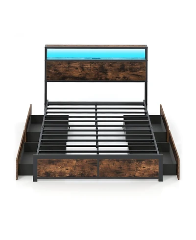 Slickblue Led Platform Bed Frame with 4 Drawers and Charging Station