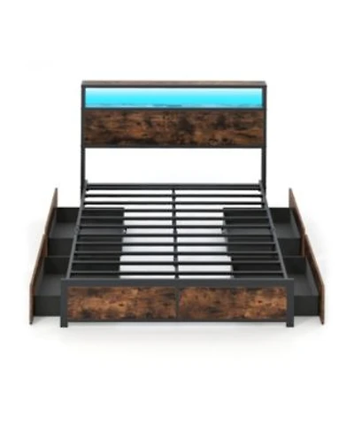 Slickblue Led Platform Bed Frame with 4 Drawers Charging Station