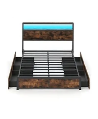 Slickblue Led Platform Bed Frame with 4 Drawers Charging Station