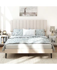 Slickblue Modern Velvet Upholstered Platform Bed Frame with Durable Wooden Support Base