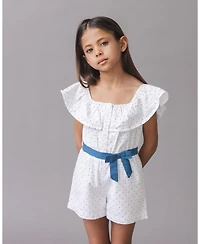 Hope and Henry Toddler Girls' Organic Ruffle Collar Button Front Seersucker Romper
