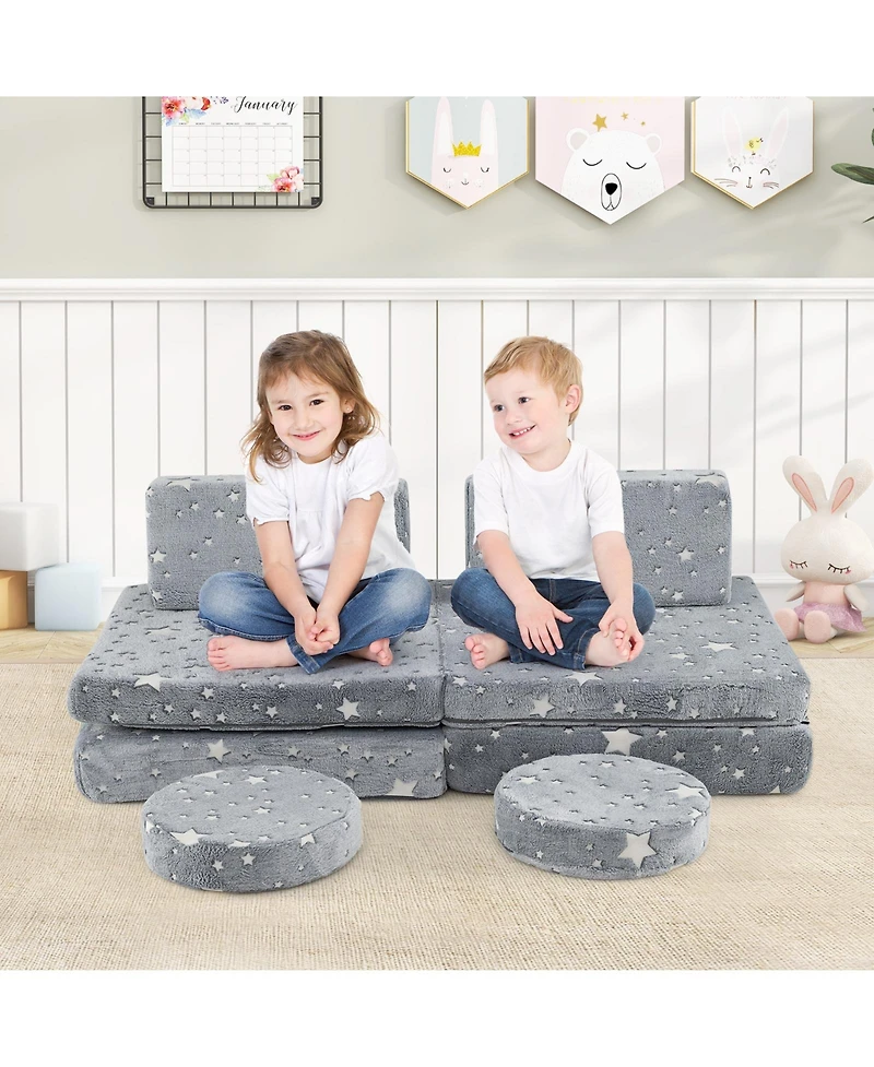 Gouun Modular Kids Play Couch Set with Glow-in-the-Dark Pattern and Handles