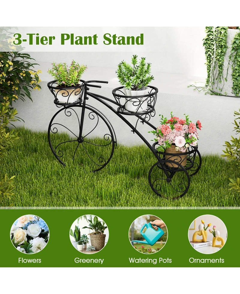 Gouun Metal Tricycle Plant Stand with 3 Hollow Baskets
