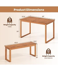 Gymax 3 piece Acacia Wood Picnic Set 43.5'' Outdoor Dining Table w/2 Benches for Yard