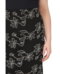 Vince Camuto Plus Floral Embroidered Pull-On Midi Skirt