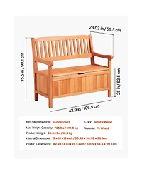 Sugift Outdoor Storage Bench 2-Person Wooden Storage Bench 33 Gallons Deck Box with Side Handle