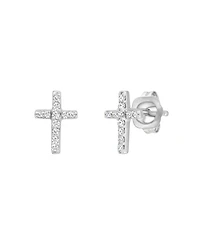 14k White Gold Earrings, Diamond Accent Cross Stud Earrings